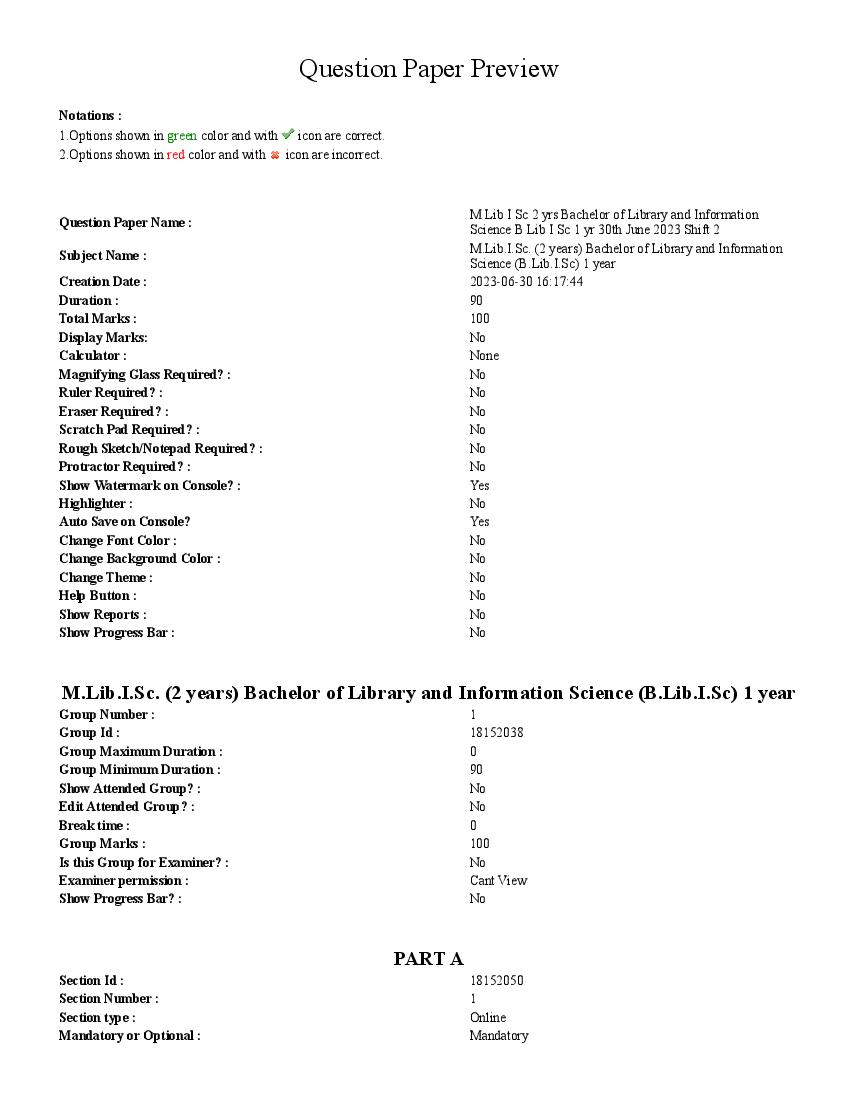 TS CPGET 2023 Question Paper M.Lib.I.Sc (2 years) B.Lib.I.Sc (1 year) - Page 1