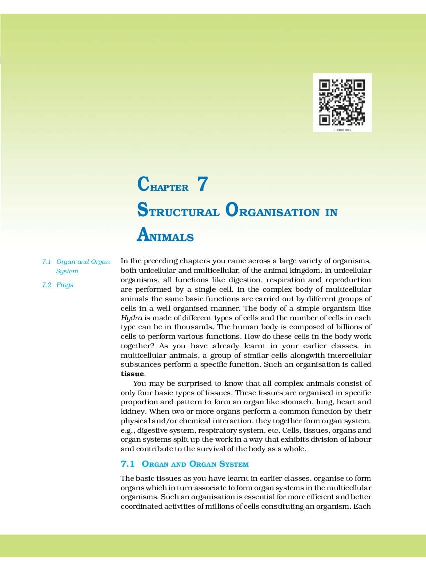 NCERT Book Class 11 Biology Chapter 7 Structural Organisation in Animals - Page 1