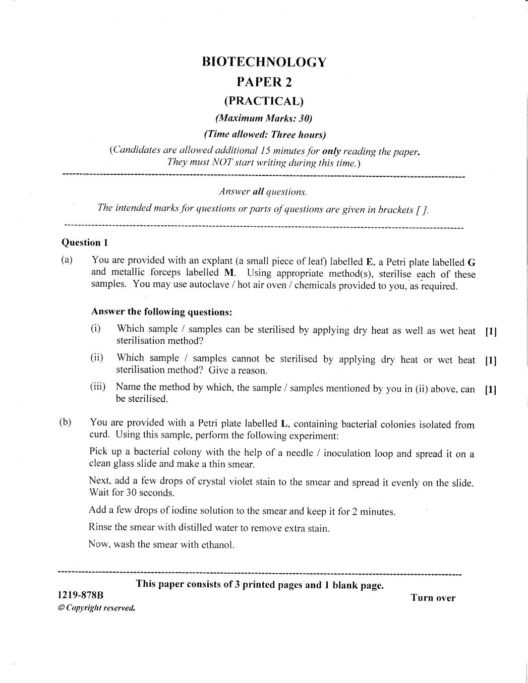 ISC Class 12 Question Paper 2019 for Biotechnology Paper 2 - Page 1