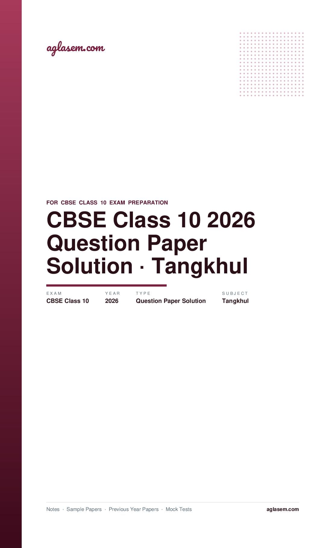 CBSE Class 10 Question Paper 2026 Solution Tangkhul - Page 1 of 6