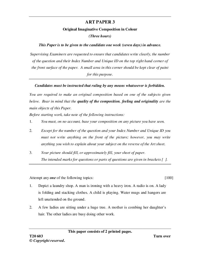 ICSE Class 10 Question Paper 2020 for Arts 3 - Page 1