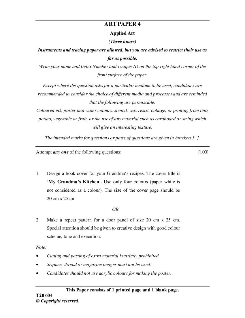 ICSE Class 10 Question Paper 2020 for Arts 4 - Page 1