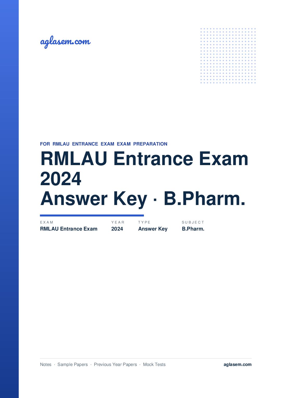RMLAU Entrance Exam 2024 Answer Key B.Pharm. - Page 1 of 2