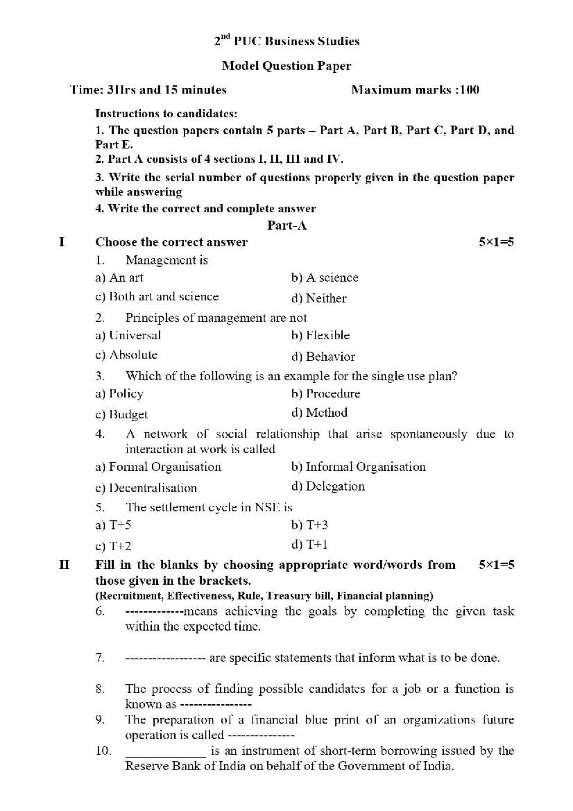 2nd Puc Accountancy Model Question Paper With Answer