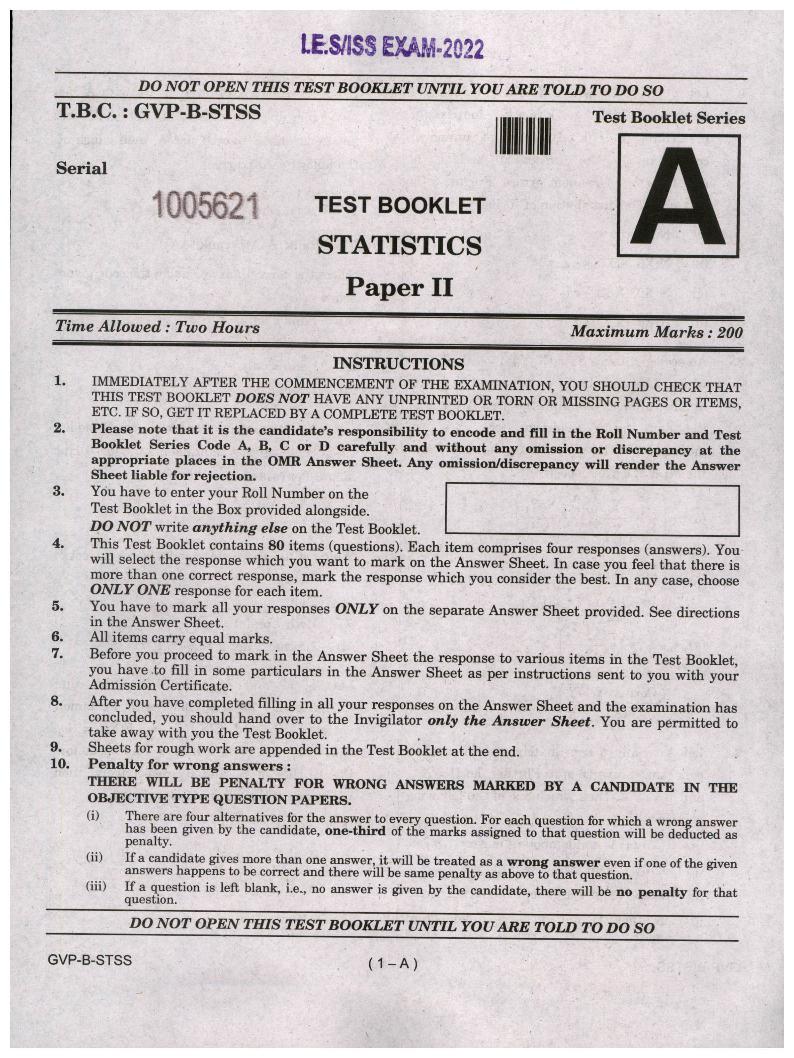 UPSC IES ISS 2022 Question Paper Statistics Paper 2 - Page 1
