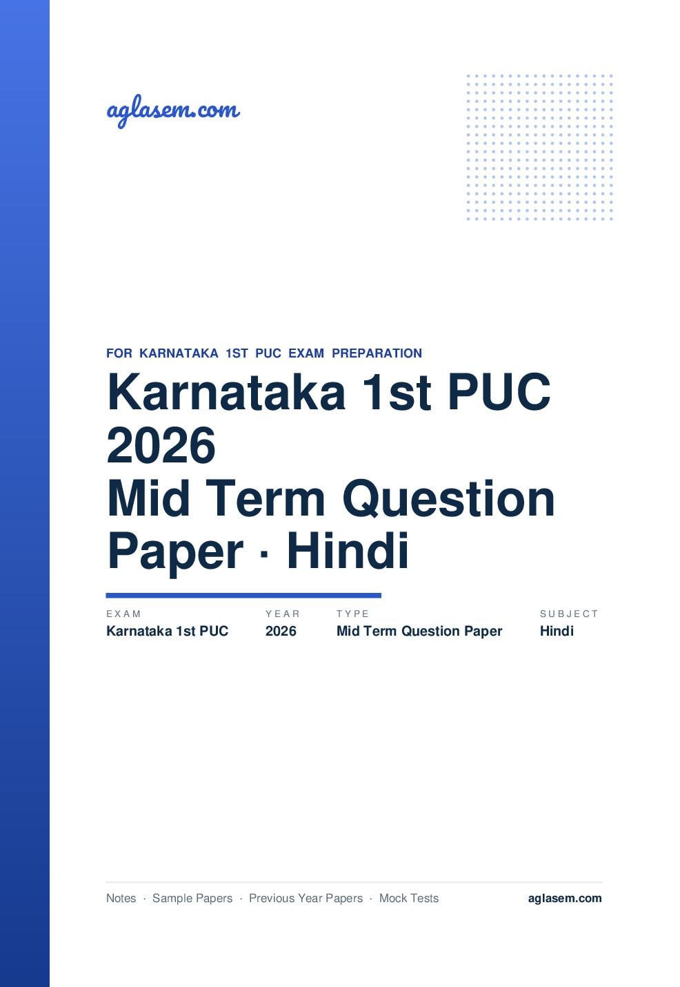 Karnataka 1st PUC Mid Term Question Paper 2026 Hindi - Page 1 of 5