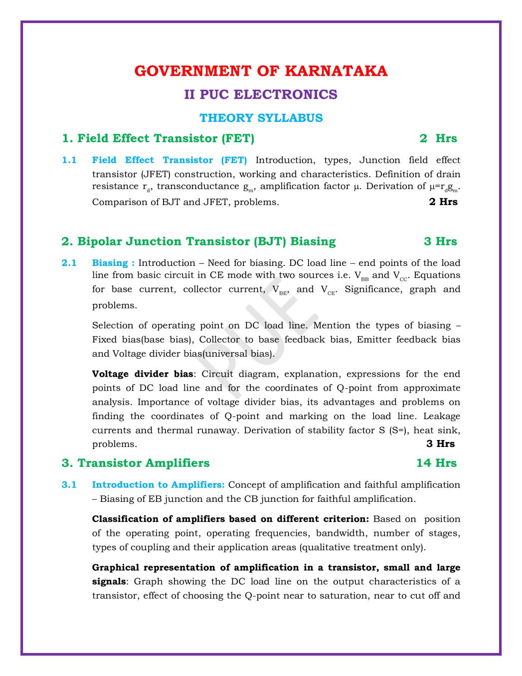 2nd PUC Syllabus for Electronics - Page 1
