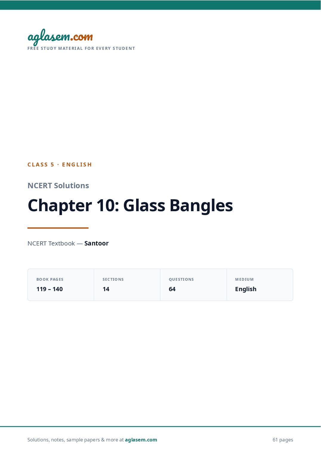 NCERT Solutions Class 5 English Chapter 10 Glass Bangles - Page 1 of 62