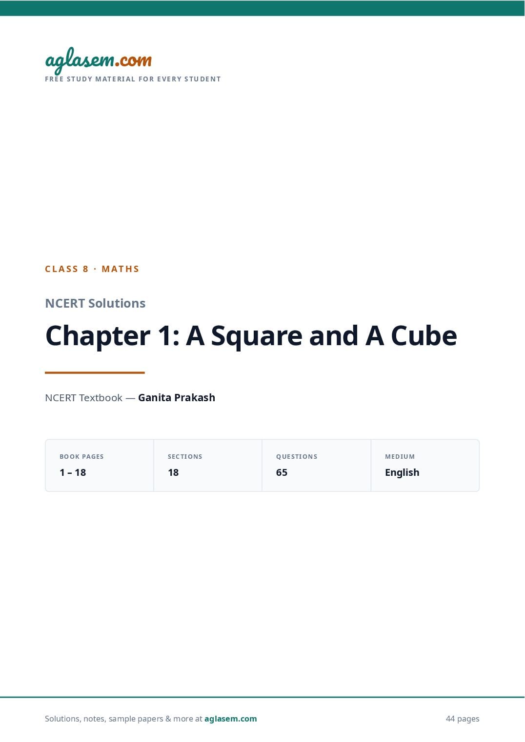 NCERT Solutions Class 8 Maths Chapter 1 a Square and a Cube - Page 1 of 45
