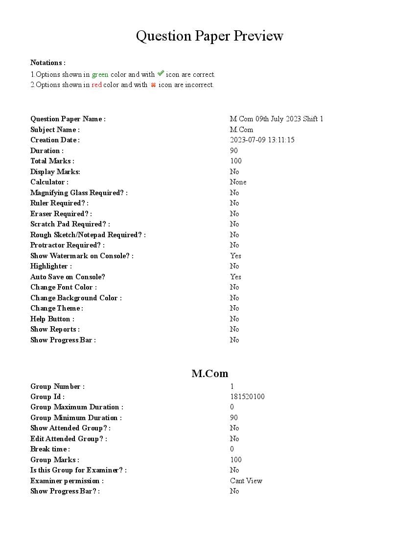 TS CPGET 2023 Question Paper M.Com - Page 1