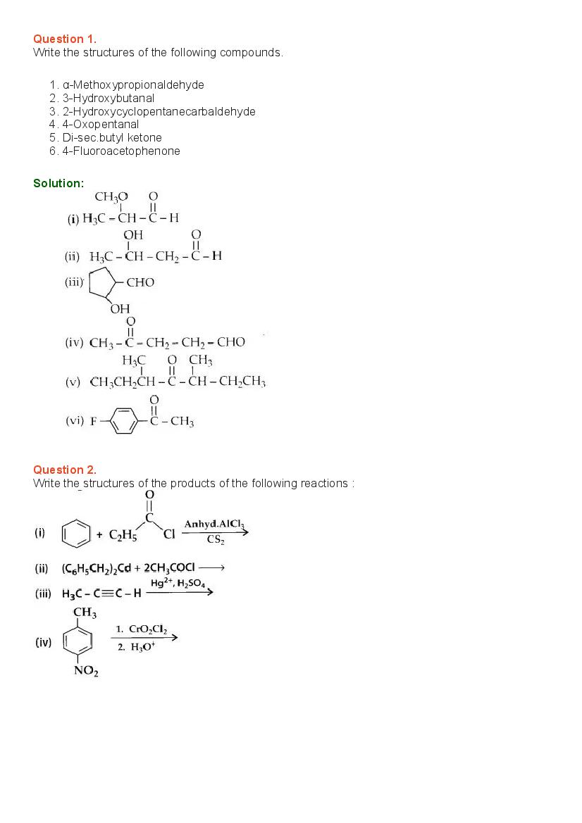 NCERT Solutions for Class 12 Chemistry Chapter 8 Aldehydes, Ketones and Carboxylic Acids - Page 1