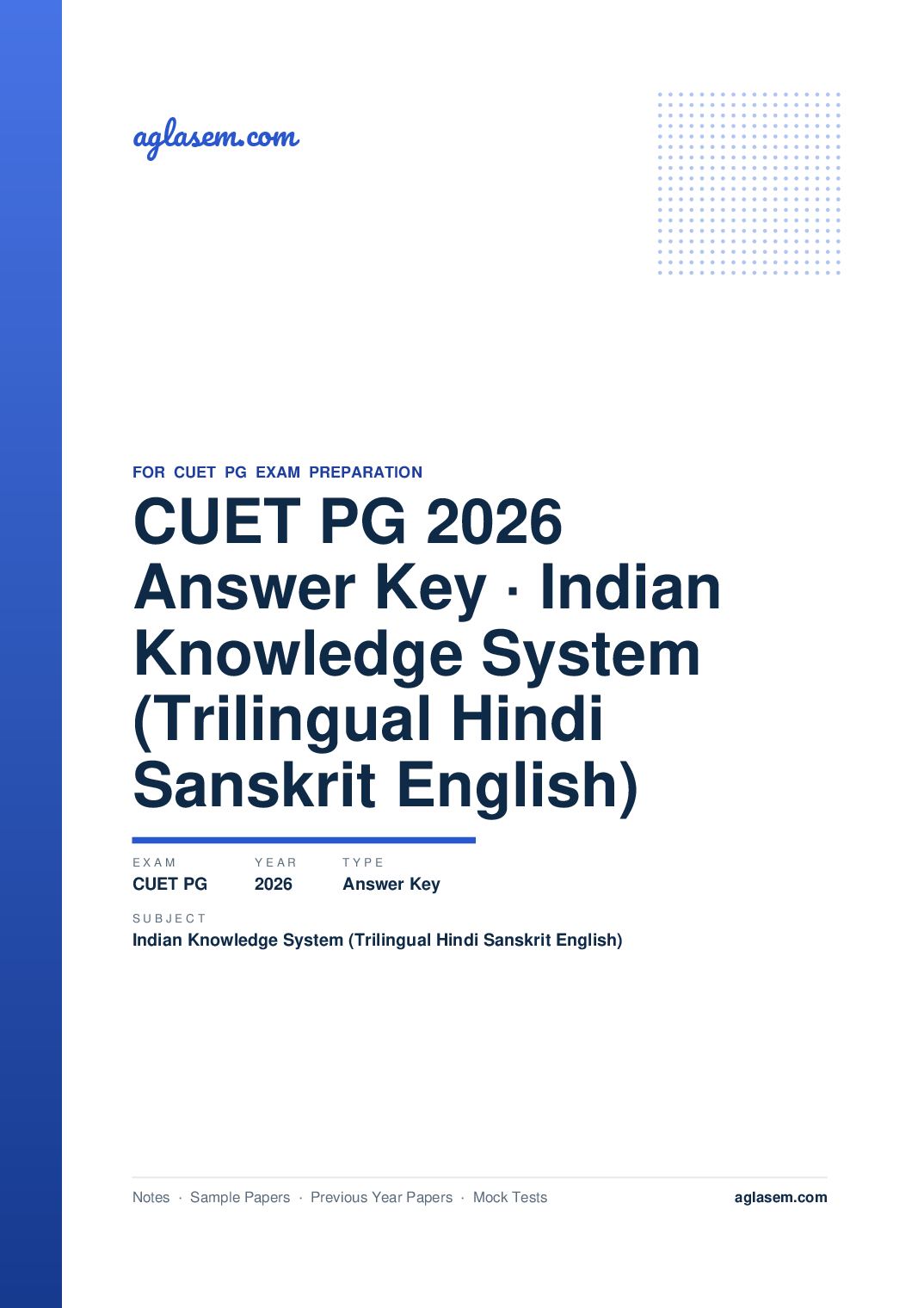 CUET PG 2026 Answer Key Indian Knowledge System (Trilingual - Hindi-Sanskrit-English) - Page 1 of 2