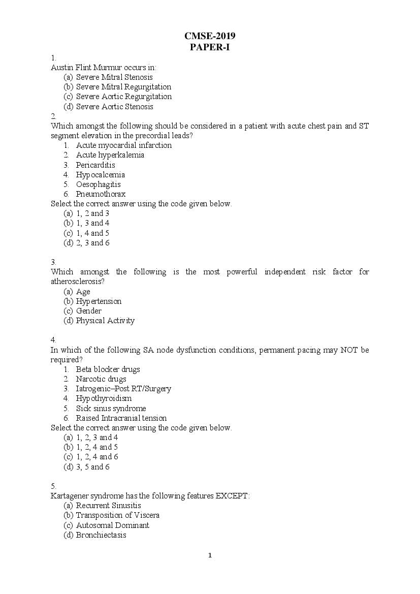 UPSC CMS 2019 Question Paper with Answer Key for Paper - I - Page 1