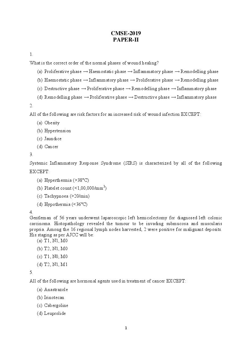 UPSC CMS 2019 Question Paper with Answer Key for Paper - II - Page 1