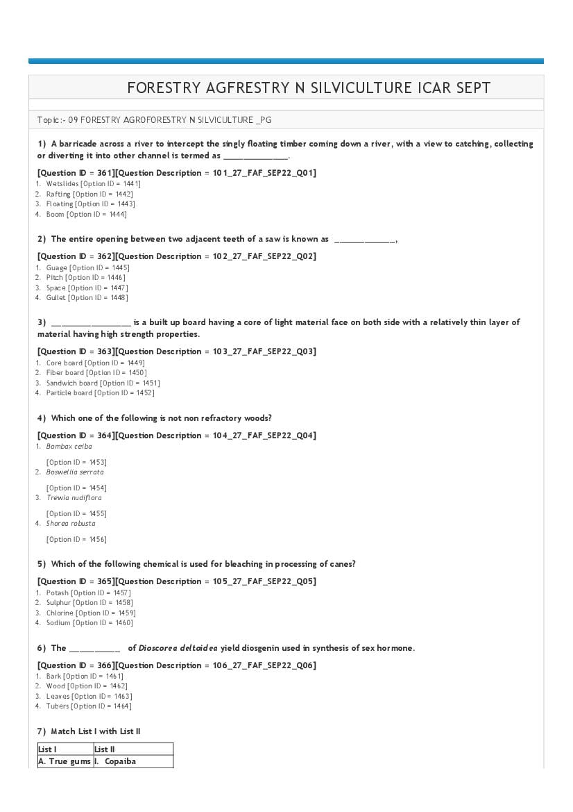 ICAR AIEEA PG 2022 Question Paper Forestry Agroforestry Silviculture - Page 1
