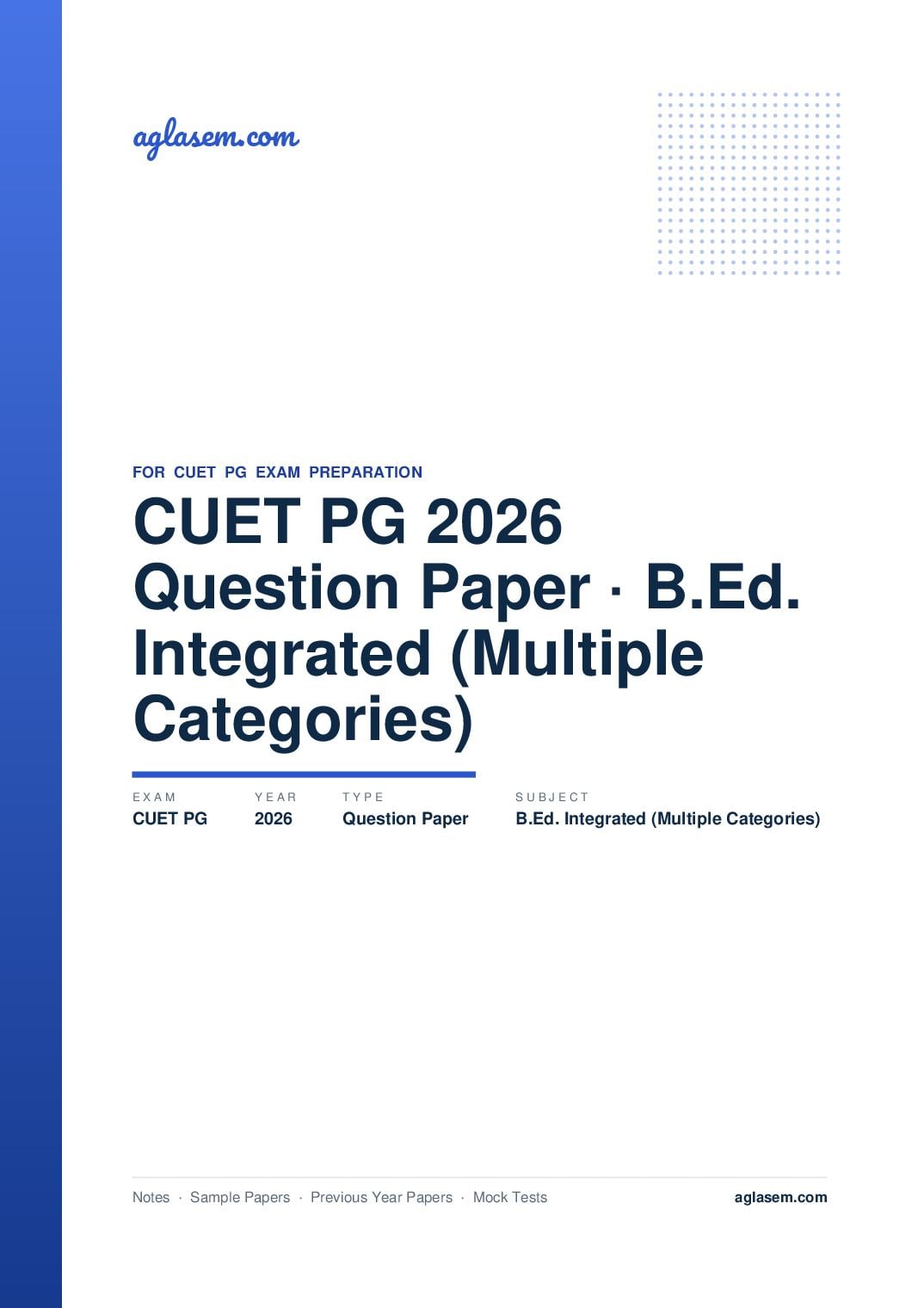 CUET PG 2026 Question Paper B.Ed. Integrated (Multiple Categories) - Page 1 of 65
