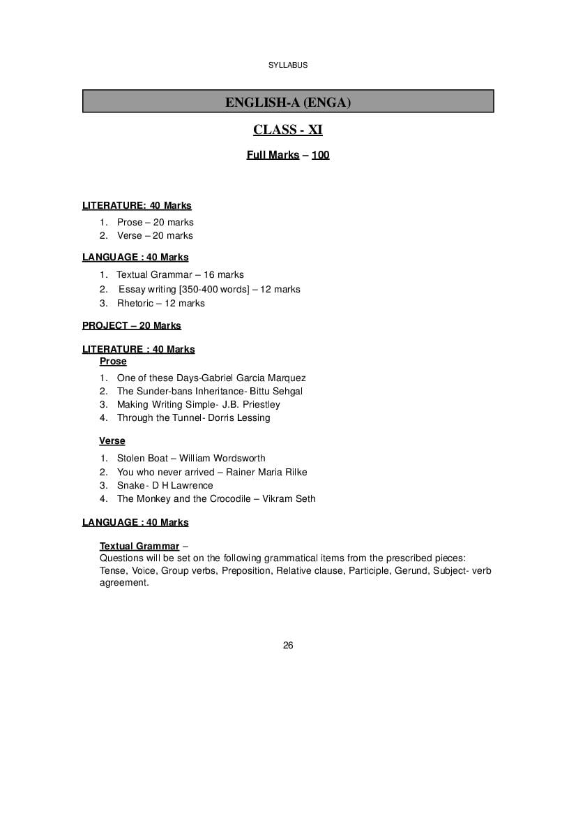 WBCHSE Class 11 Syllabus for English - Page 1