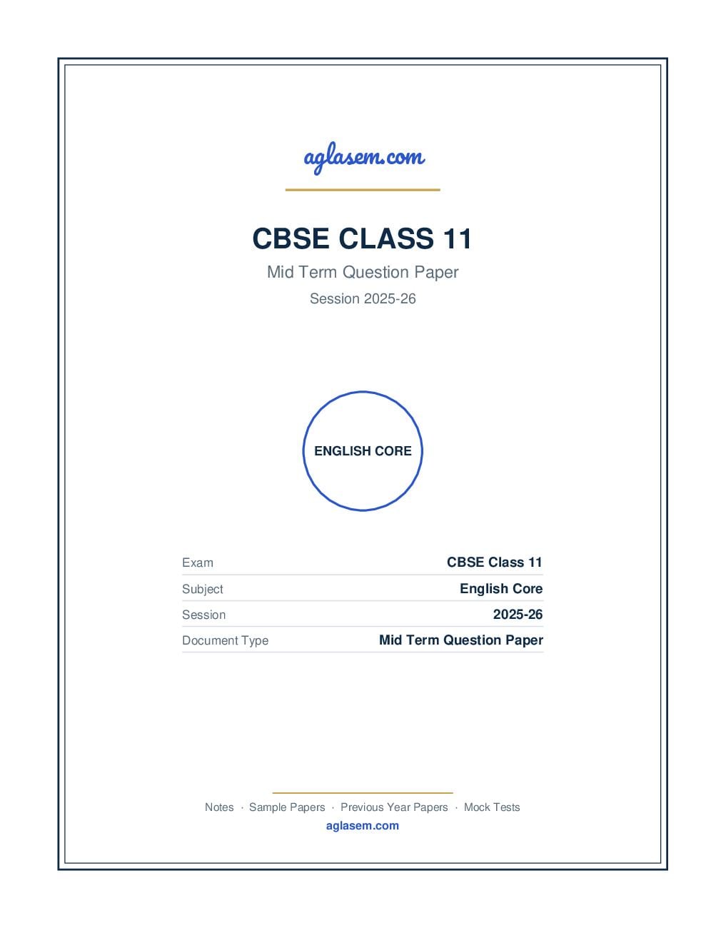 Class 11 Mid Term Question Paper 2025-26 English Core - Page 1 of 9
