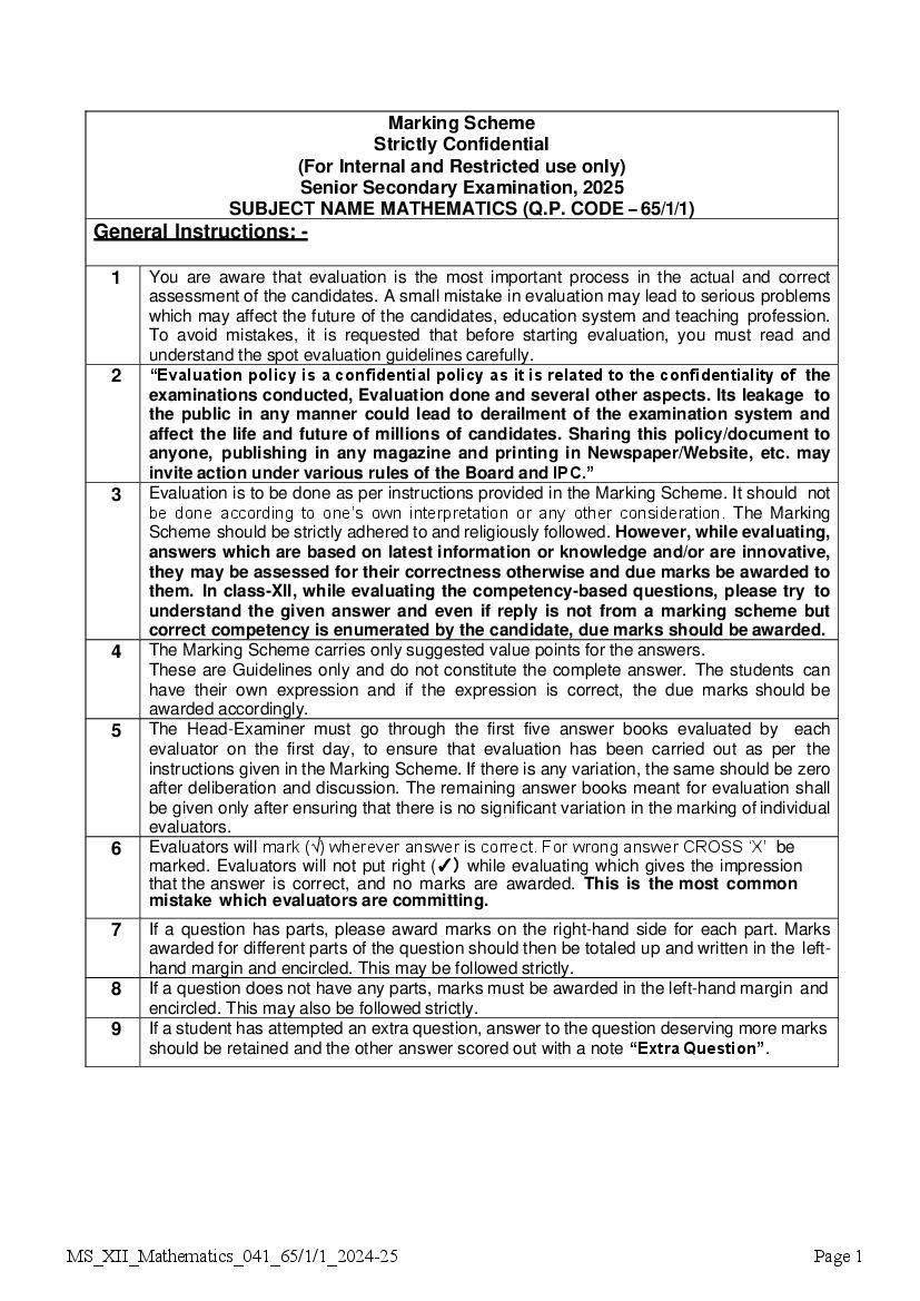 CBSE Class 12 Question Paper 2025 Solution Mathematics - Page 1