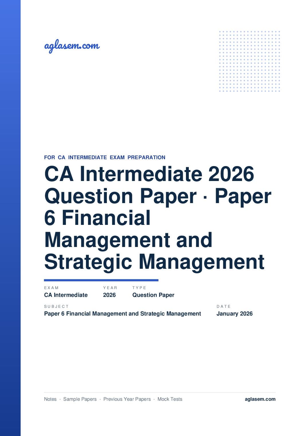 CA Intermediate January 2026 Question Paper Paper 6 Financial Management and Strategic Management - Page 1 of 17