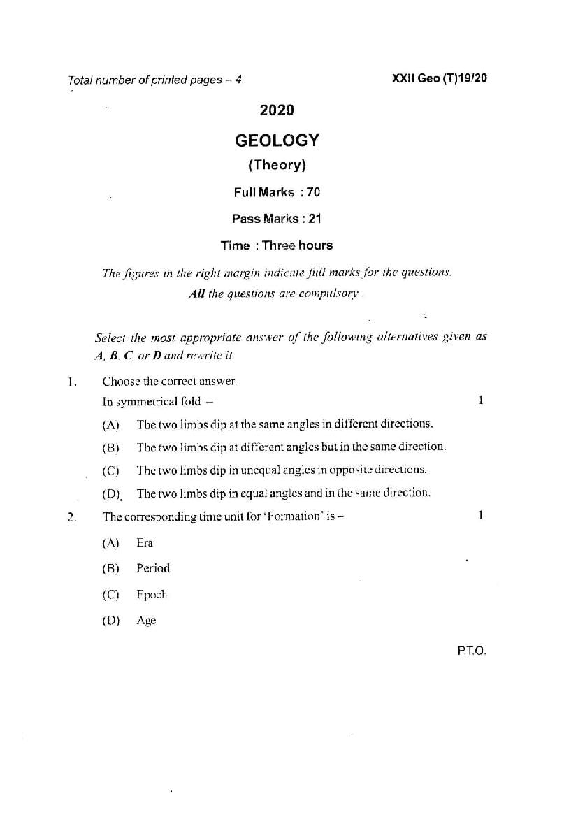Manipur Board Class 12 Question Paper 2020 for Geology - Page 1
