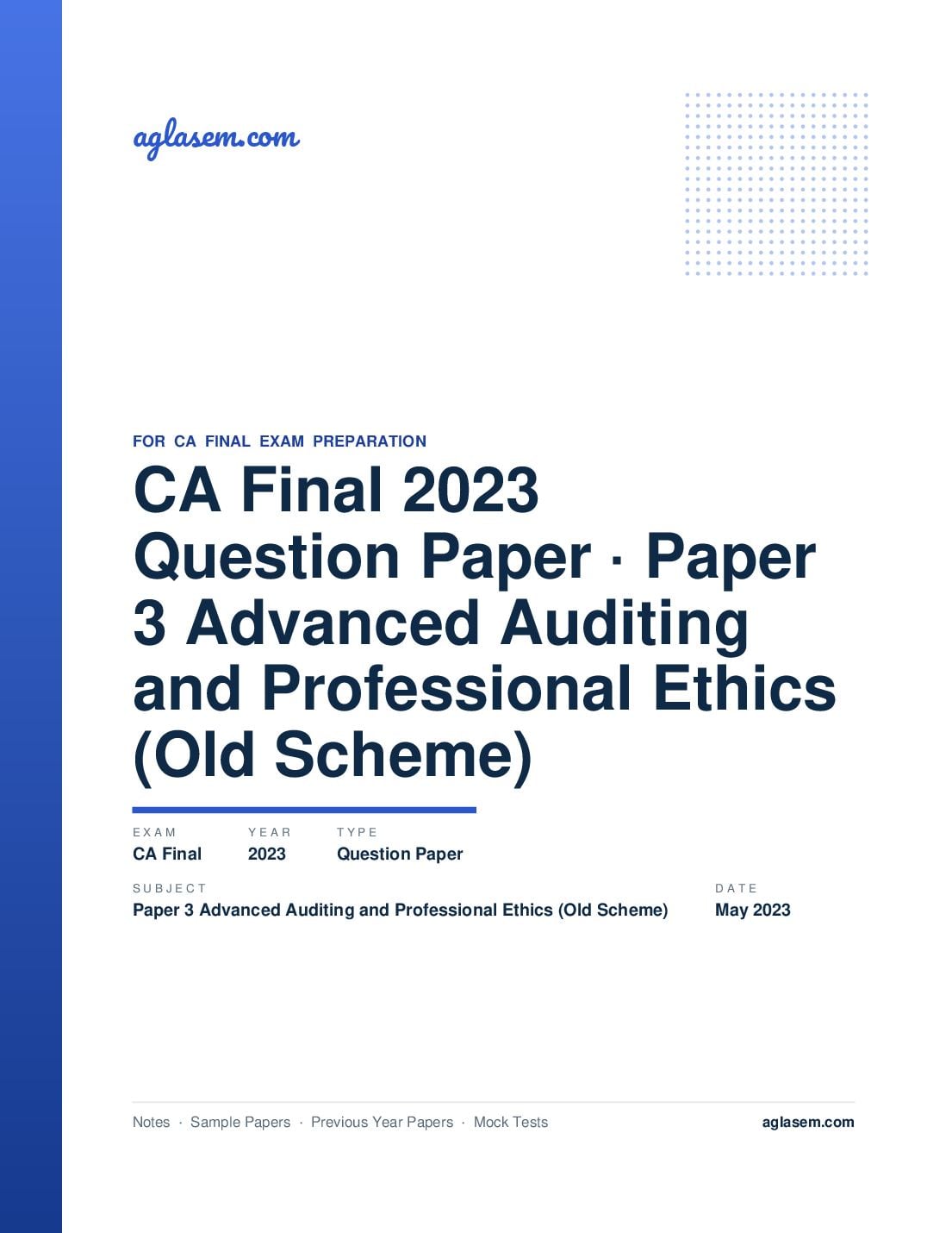 CA Final May 2023 Question Paper Paper 3 Advanced Auditing and Professional Ethics (Old Scheme) - Page 1 of 12