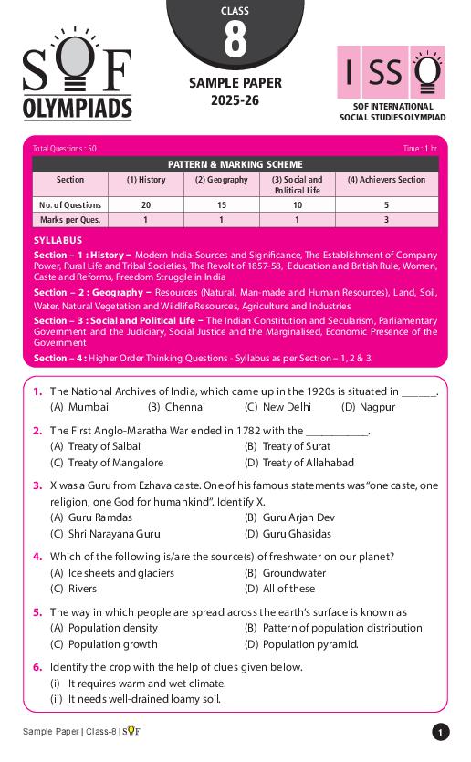 SOF ISSO Sample Paper 2026 Class 8 - Page 1