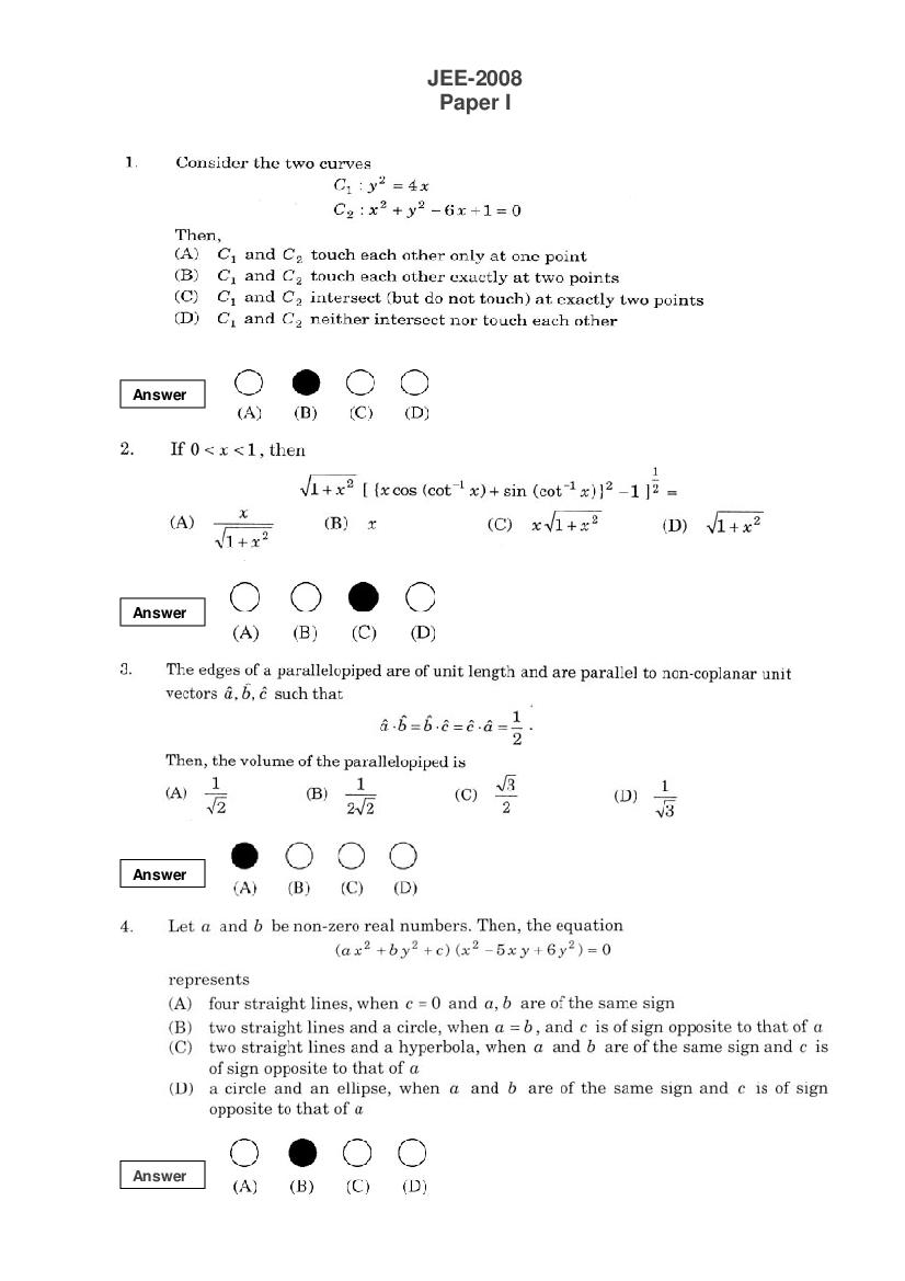 JEE Advanced 2008 Question Paper 1 - Page 1