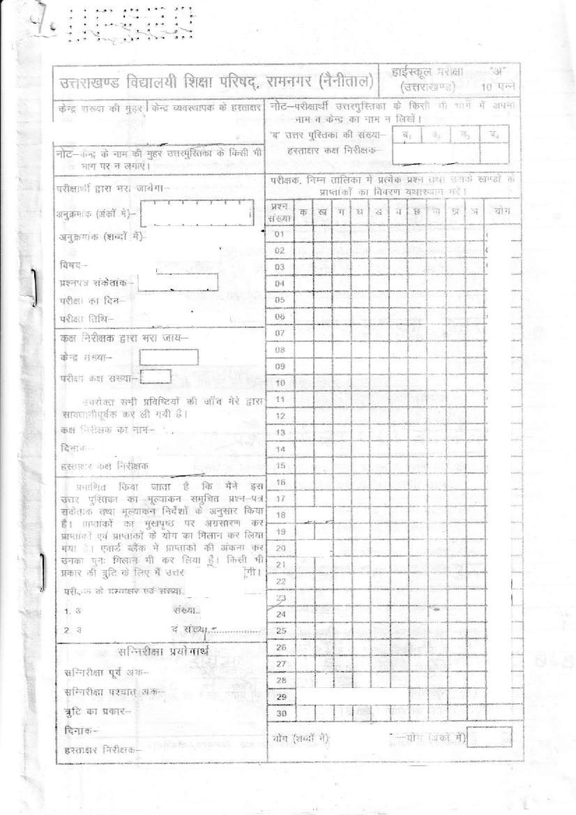 Uttarakhand Board Class 10 Toppers Answer Sheet 2020 Social Science - Page 1