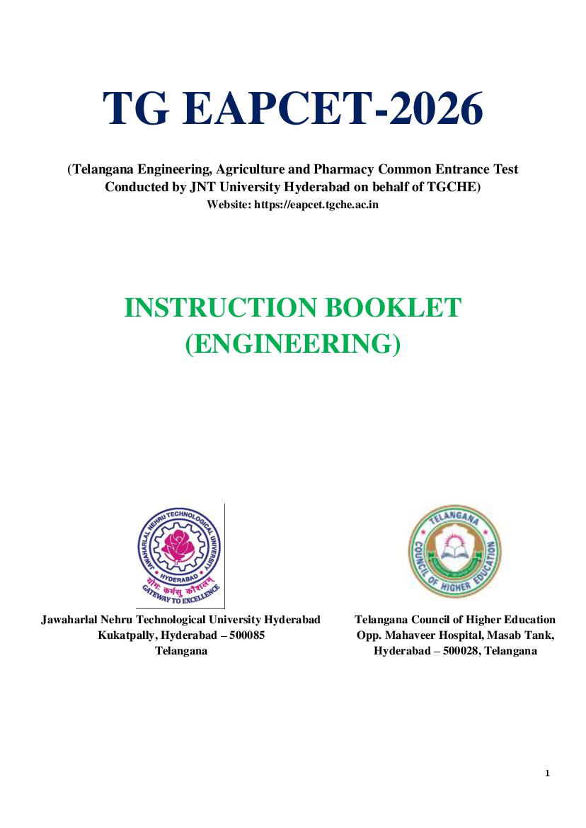 TG EAPCET 2026 Information Brochure for Engineering - Page 1