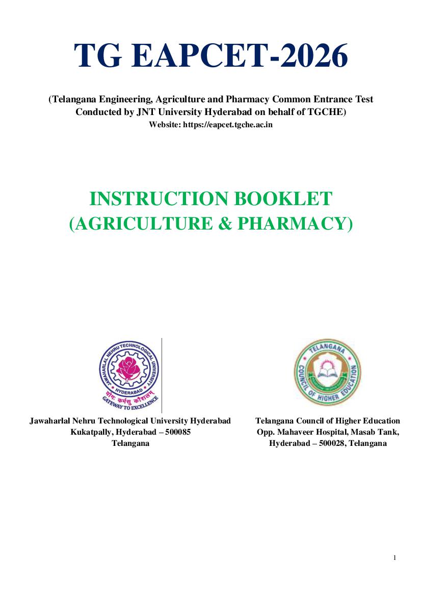TG EAPCET 2026 Information Brochure for Agriculture & Pharmacy - Page 1