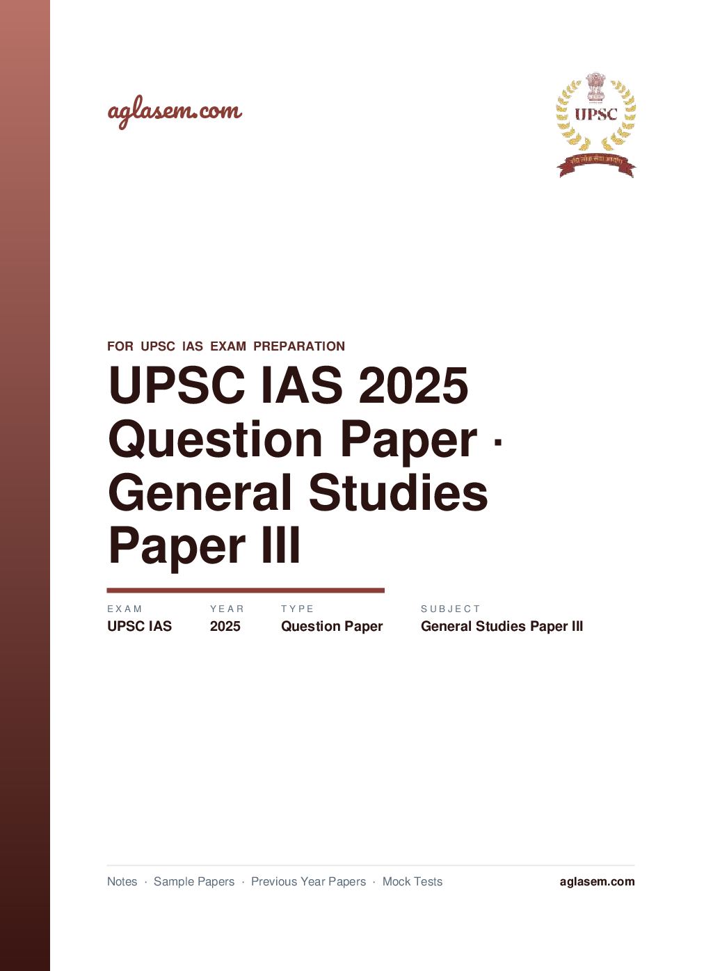 UPSC IAS 2025 Question Paper for General Studies Paper III - Page 1 of 7