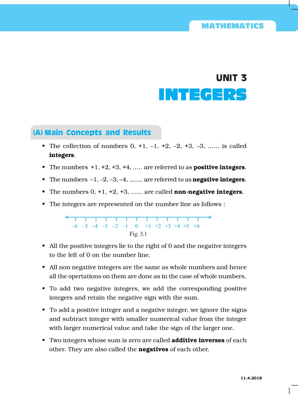 NCERT Exemplar Class 06 Maths Unit 3 Integers - Page 1