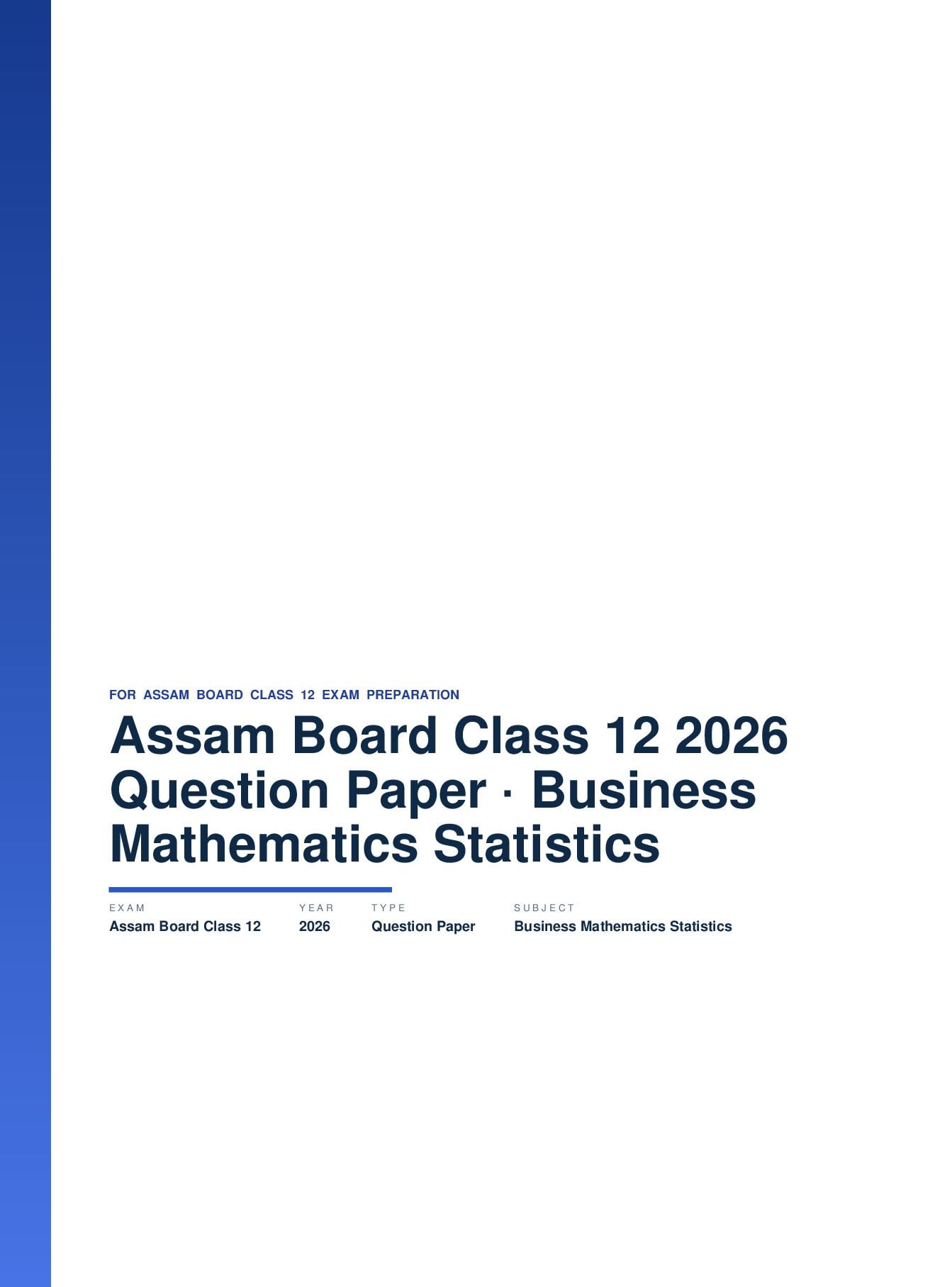 Assam Board Class 12 Question Paper 2026 Business Mathematics and Statistics - Page 1 of 12