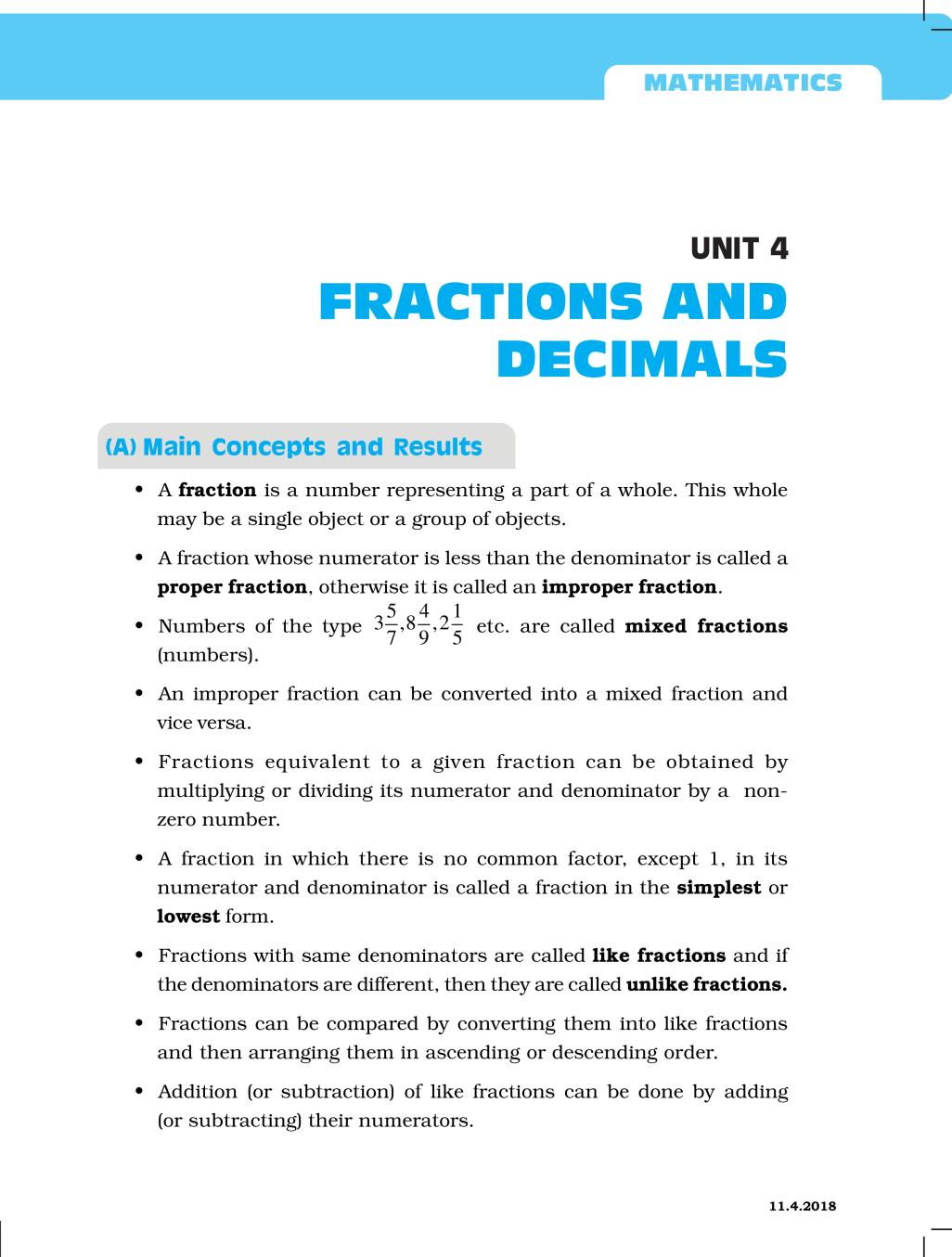 NCERT Exemplar Class 06 Maths Unit 4 Fractions Decimals - Page 1