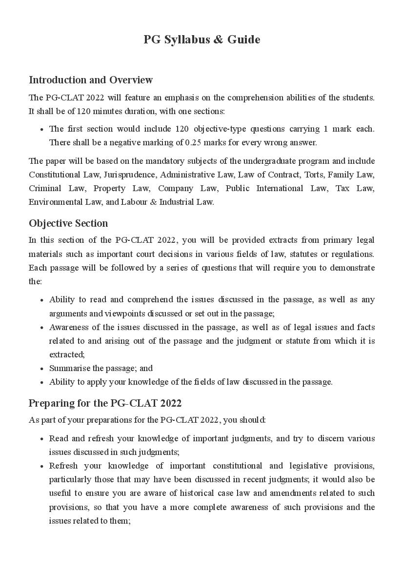 CLAT 2022 Syllabus PG - Page 1 of 1