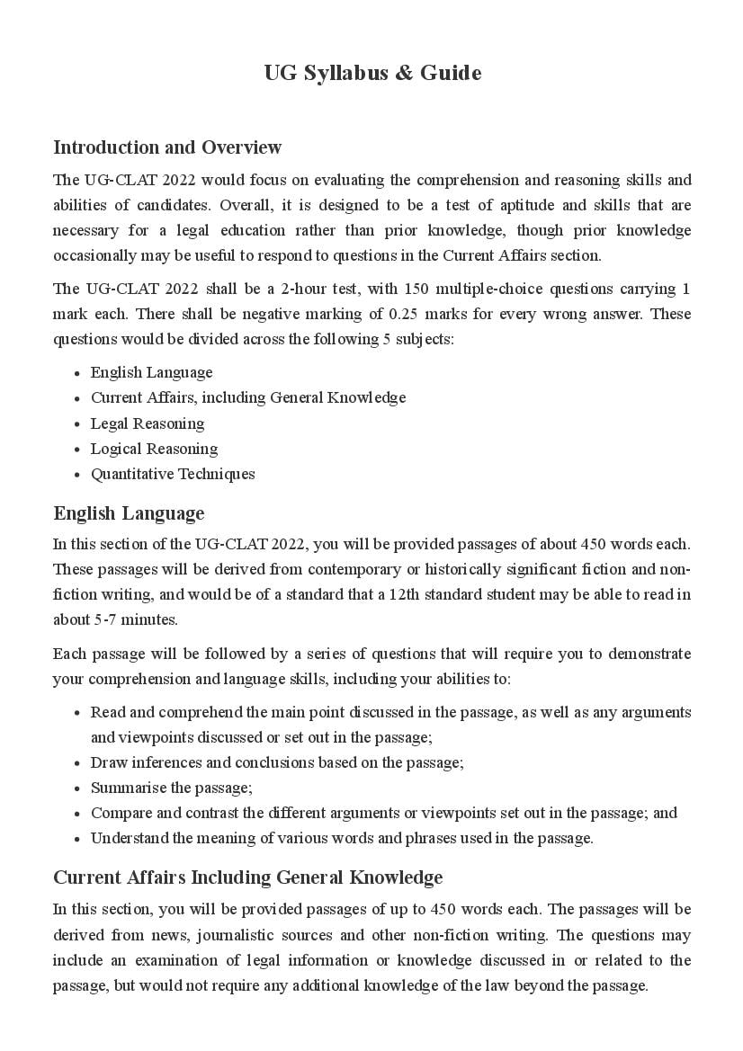 CLAT 2022 Syllabus UG - Page 1 of 3