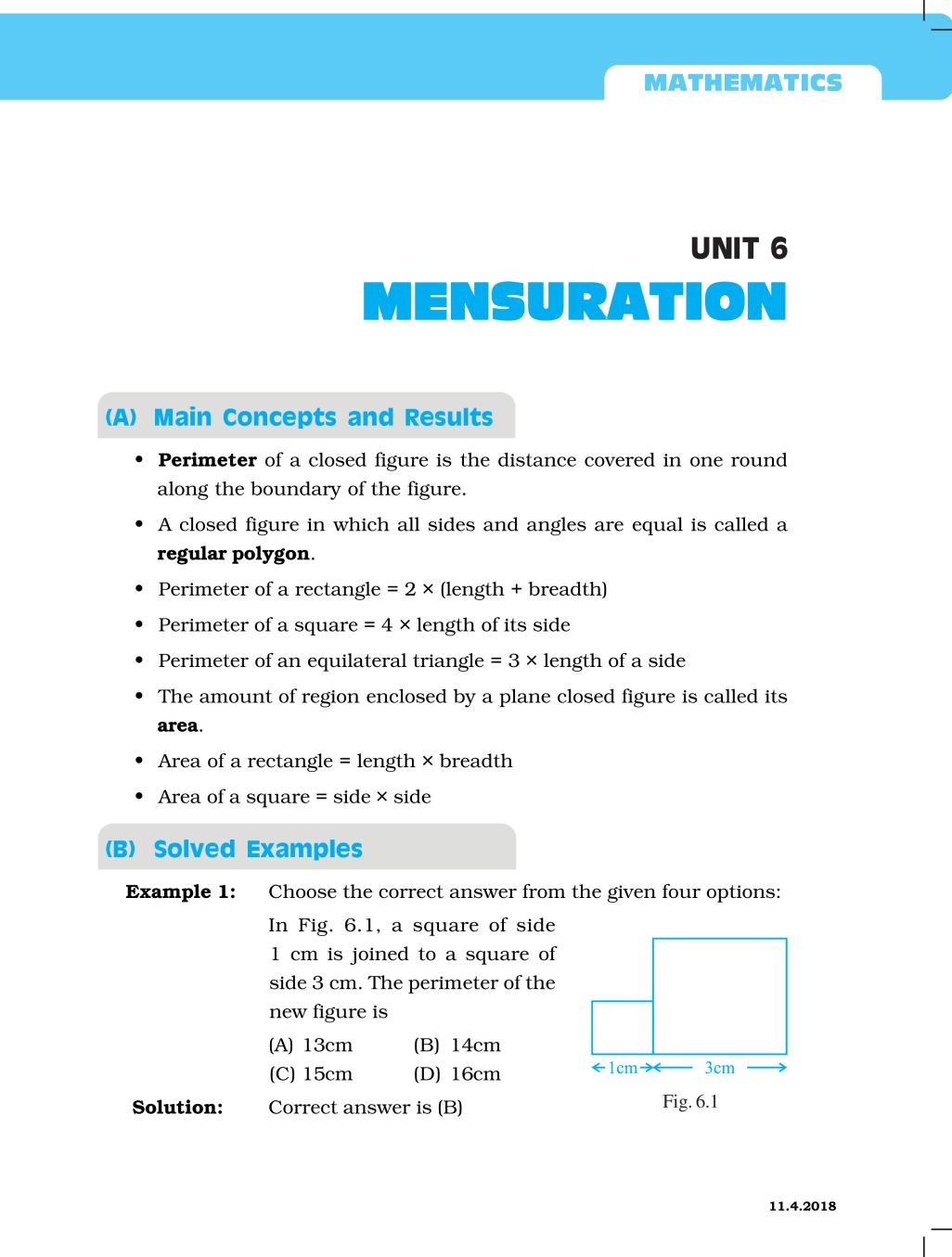 NCERT Exemplar Class 06 Maths Unit 6 Mensuration - Page 1
