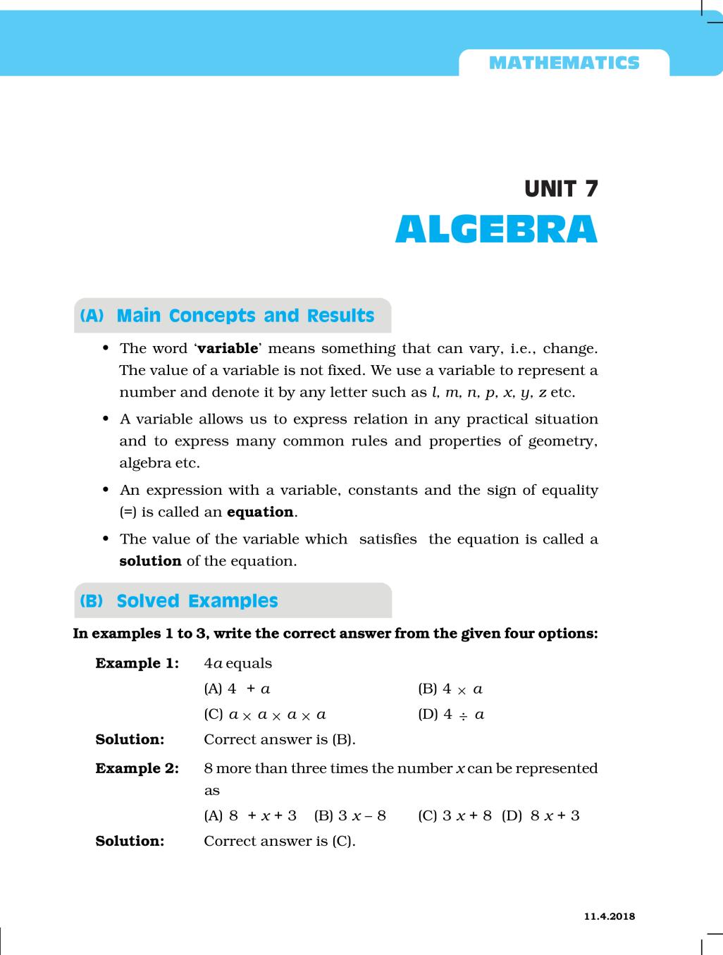 NCERT Exemplar Class 06 Maths Unit 7 Algebra - Page 1