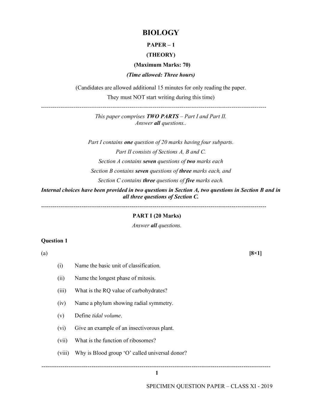 ISC Class 11 Biology Specimen Paper 2024 (PDF) OneEdu24