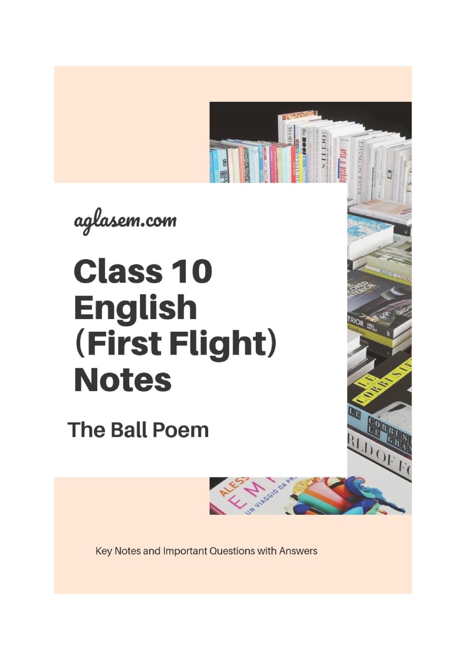 Class 10 English First Flight Notes For The Ball Poem - Page 1