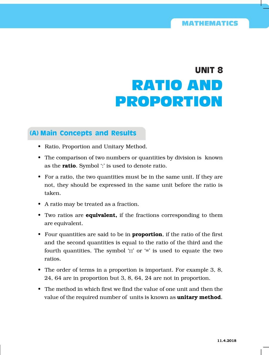NCERT Exemplar Class 06 Maths Unit 8 Ratio Proportion - Page 1