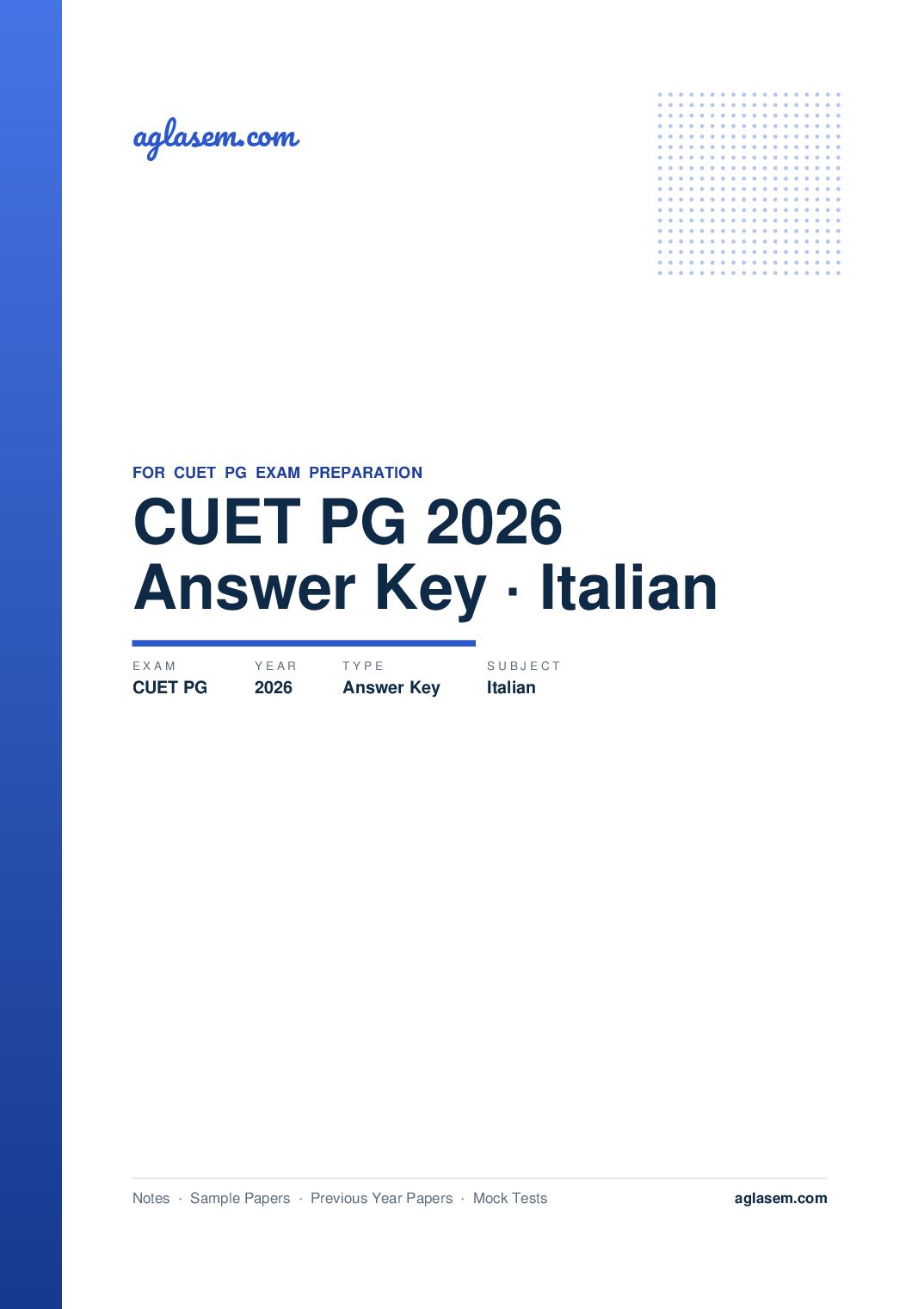 CUET PG 2026 Answer Key Italian - Page 1 of 2