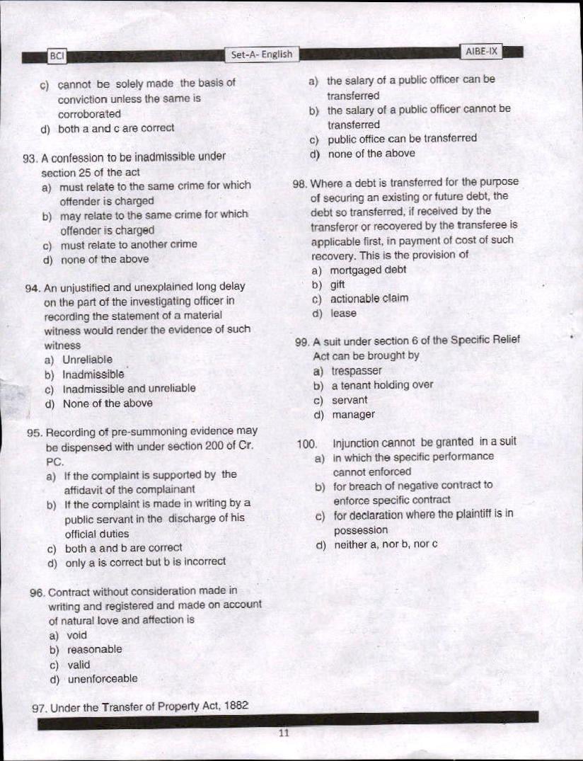 AIBE IX (9) 2016 Question Paper PDF with Answer Key