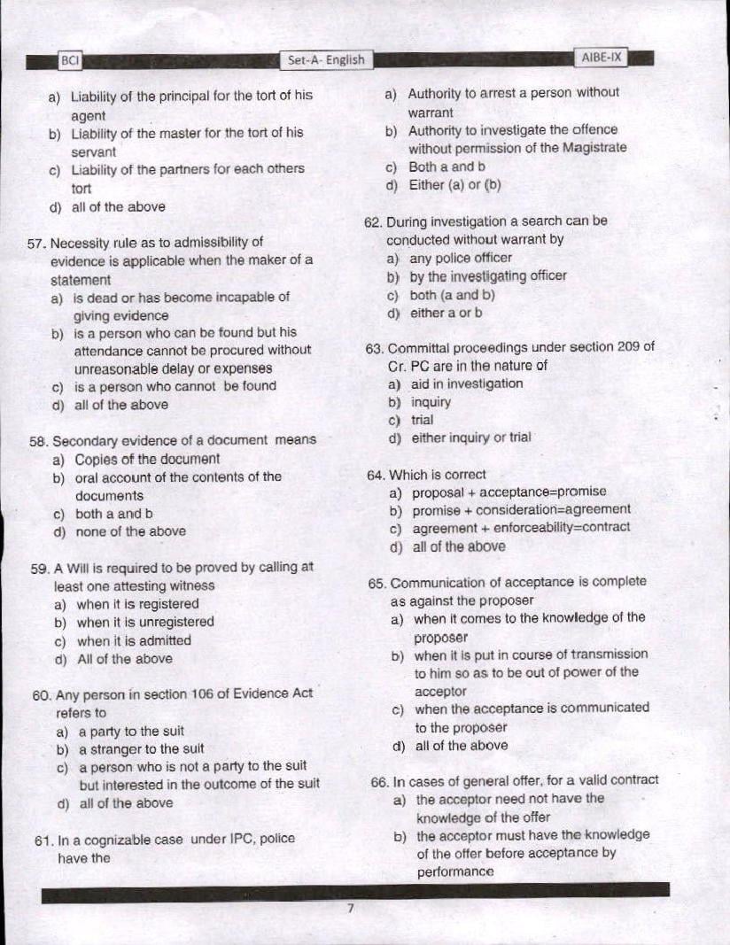 AIBE IX (9) 2016 Question Paper PDF with Answer Key