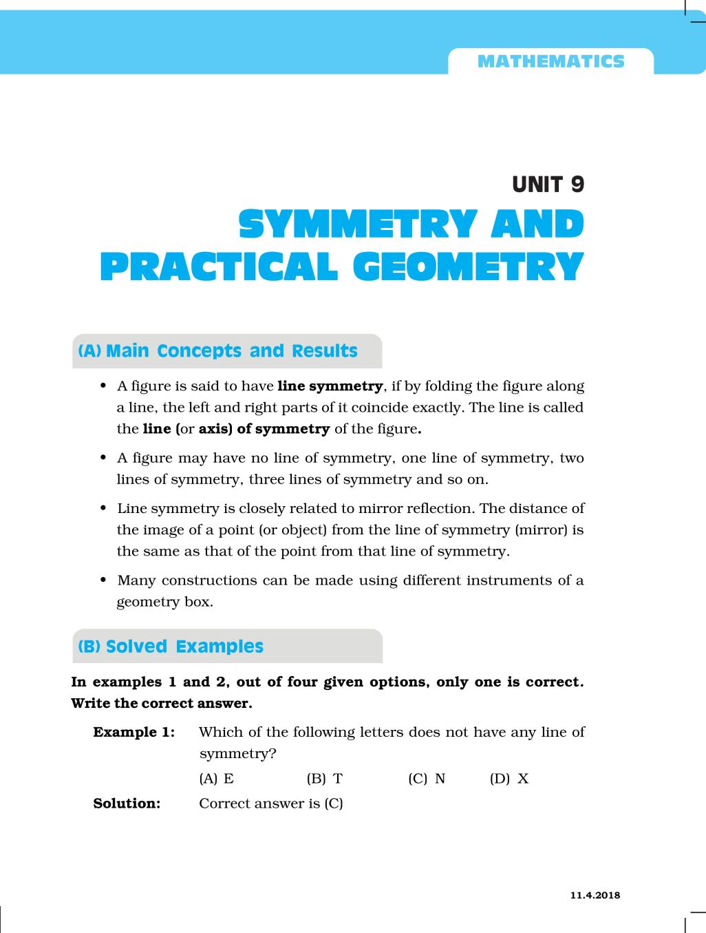 NCERT Exemplar Class 06 Maths Unit 9 Symmetry Practical Geometry - Page 1