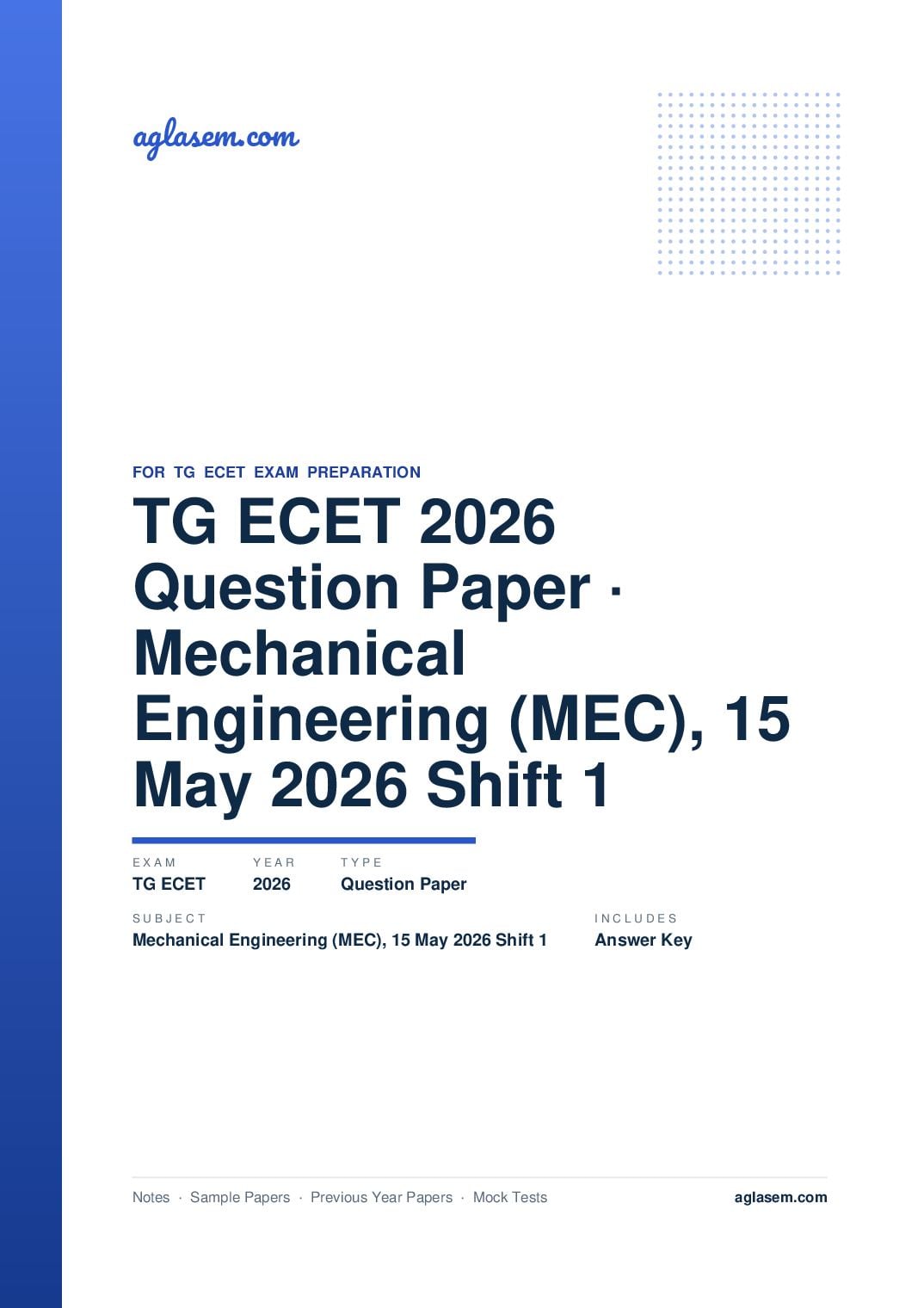 TG ECET 2026 Question Paper with Answer Key Mechanical Engineering (MEC), 15 May 2026 Shift 1 - Page 1 of 74