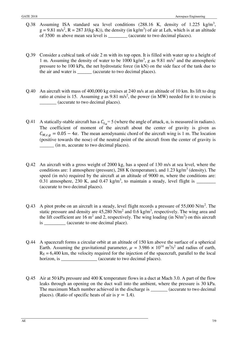 GATE 2018 Question Papers PDF with Answers (38 Papers)
