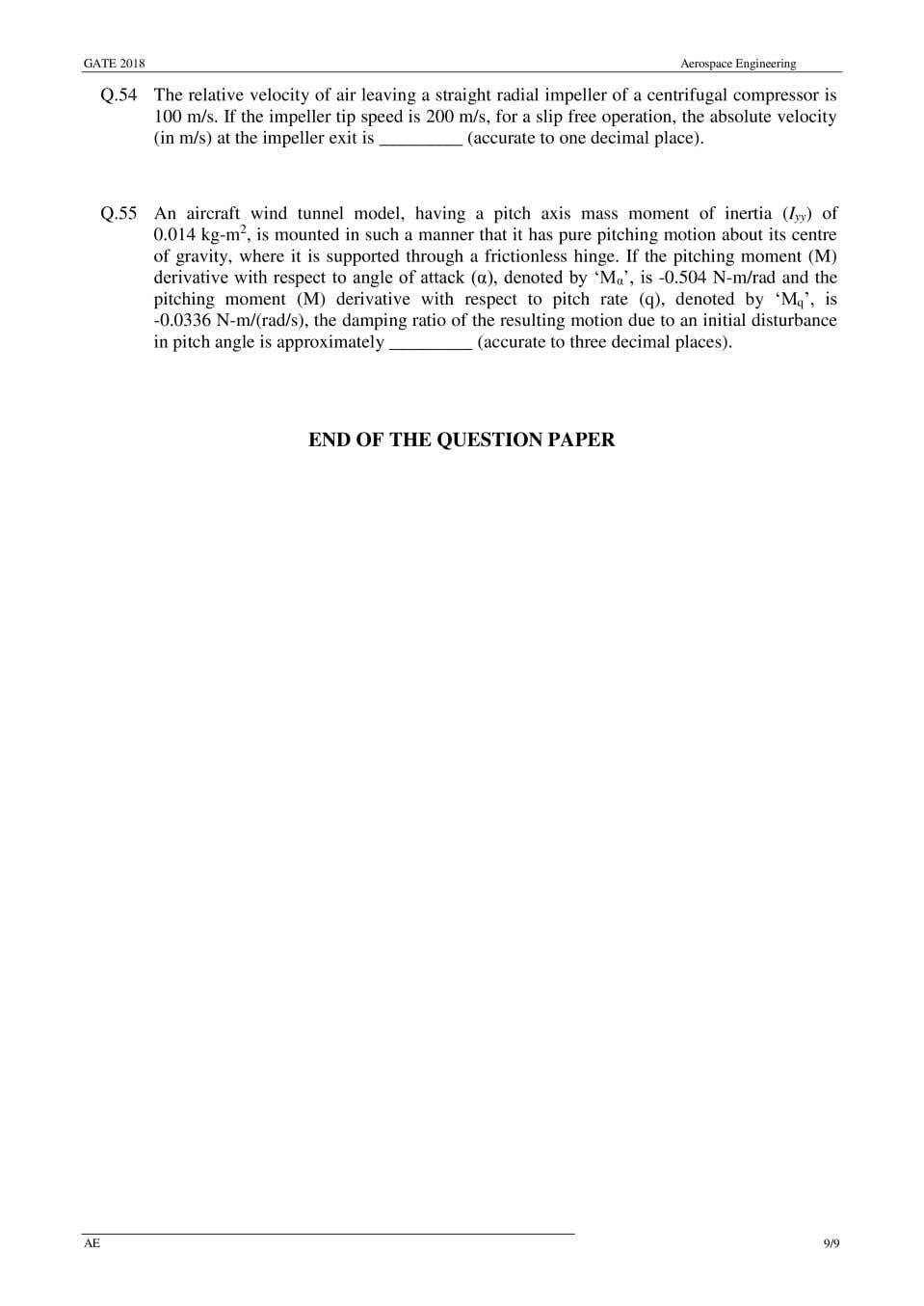 GATE 2018 Question Papers PDF with Answers (38 Papers)