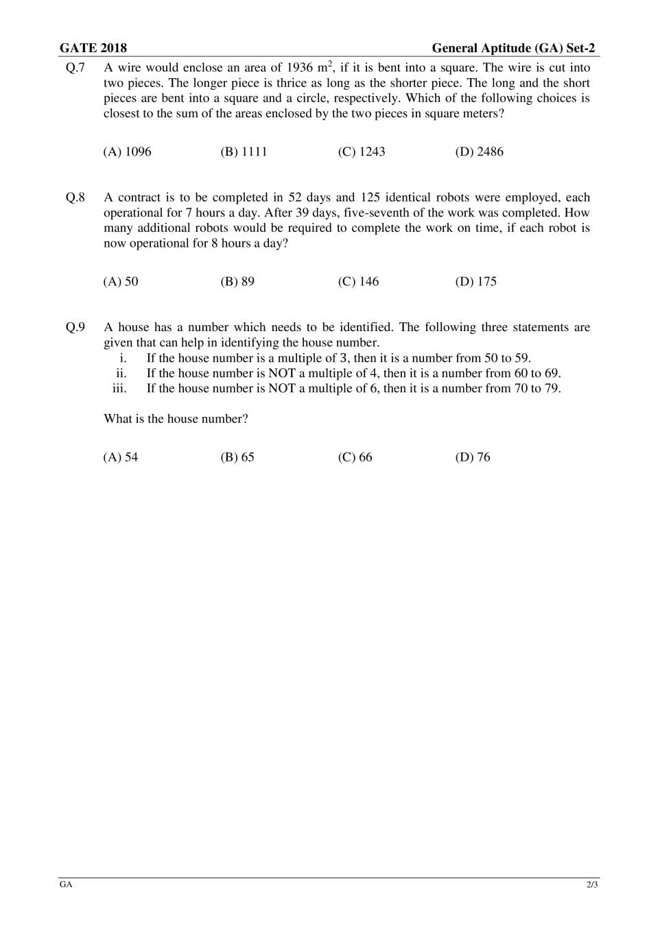 GATE 2018 Question Papers PDF with Answers (38 Papers)